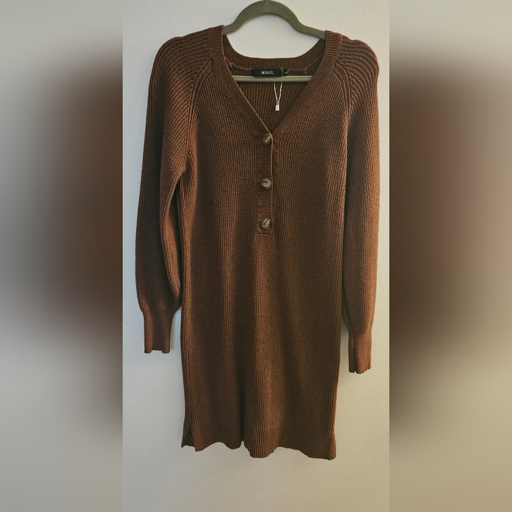 Chic Long Sleeve Sweater Dress in Rich Brown